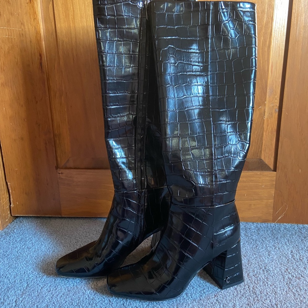 NWOT Circus by Sam Edelman Black Croc Knee High Boots